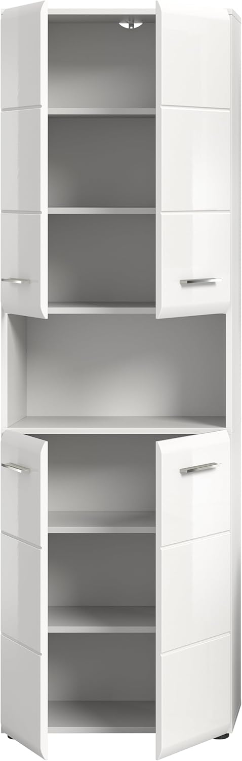 xonox.home - Armario alto Ice 60x185x30 cm, frente blanco alto brillo termoformado, cuerpo blanco - armario alto de baño ancho - elegante y funcional