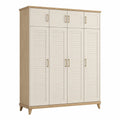 Armario con puertas de listones de MDF y madera de roble 200x150x60cm beige/natural