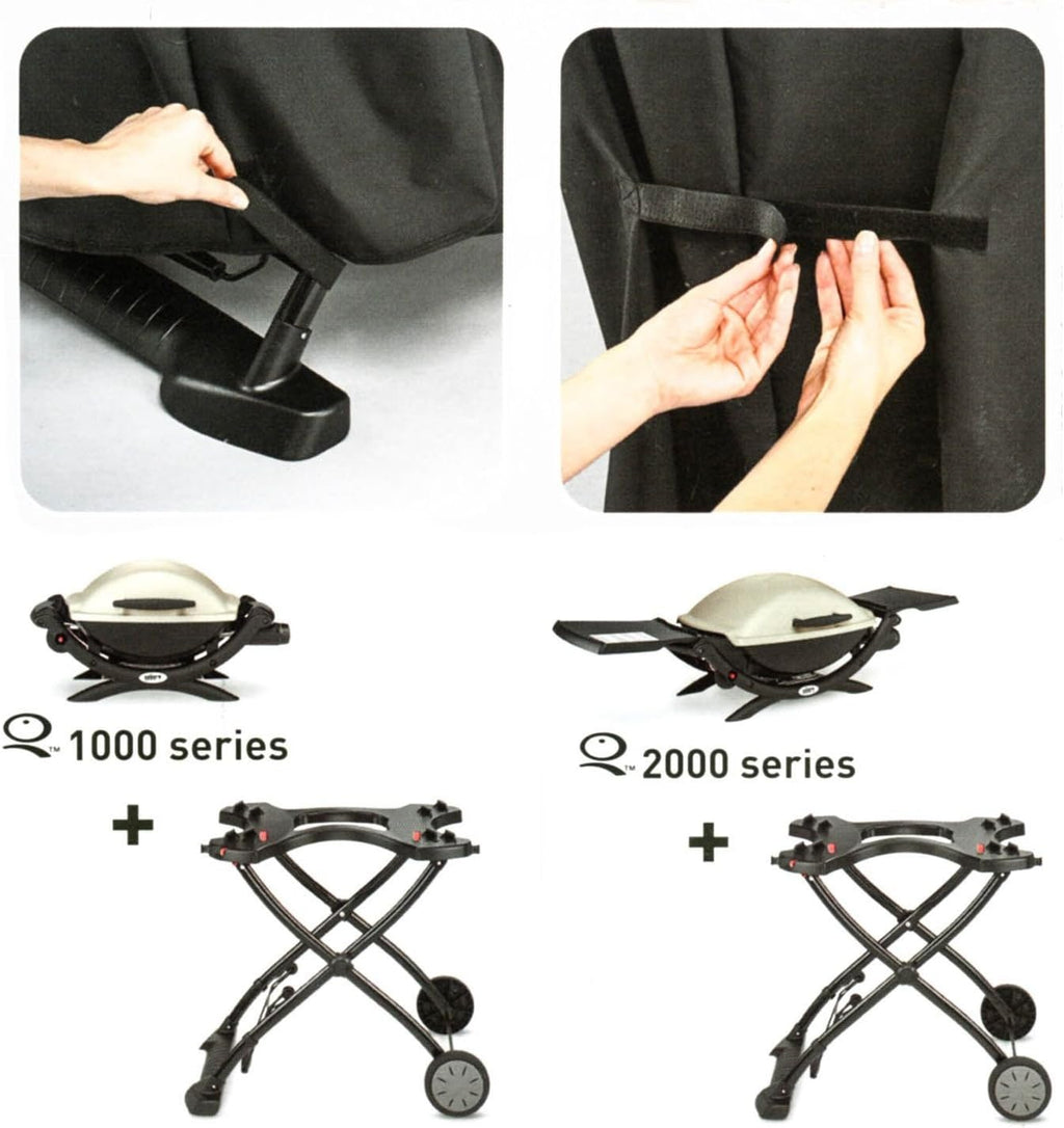 Barbacoa eléctrica Weber Q2400 con soporte y mesas laterales, superficie de cocción de 54 x 39 cm, portátil, parrilla de cocción de hierro fundido vitrificado dividida en 2 partes, tapa y cuerpo de aluminio fundido - Gris oscuro (55020879)