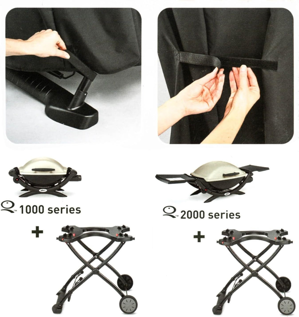 Barbacoa eléctrica Weber Q2400 con soporte y mesas laterales, superficie de cocción de 54 x 39 cm, portátil, parrilla de cocción de hierro fundido vitrificado dividida en 2 partes, tapa y cuerpo de aluminio fundido - Gris oscuro (55020879)