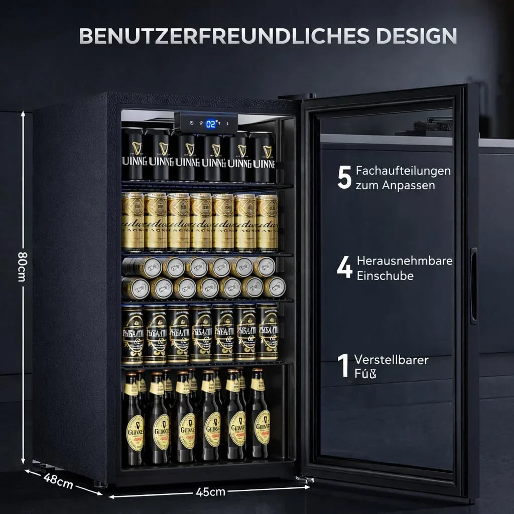Refrigerador de bebidas YC-86 de 86 litros con 4 estantes, frente de cristal, iluminación LED y control digital de temperatura