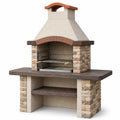 Chimenea de jardín con parrilla, bandeja de recogida, estante y salida de humos, 120 × 70 × 210 cm, beige/marrón/gris/negro