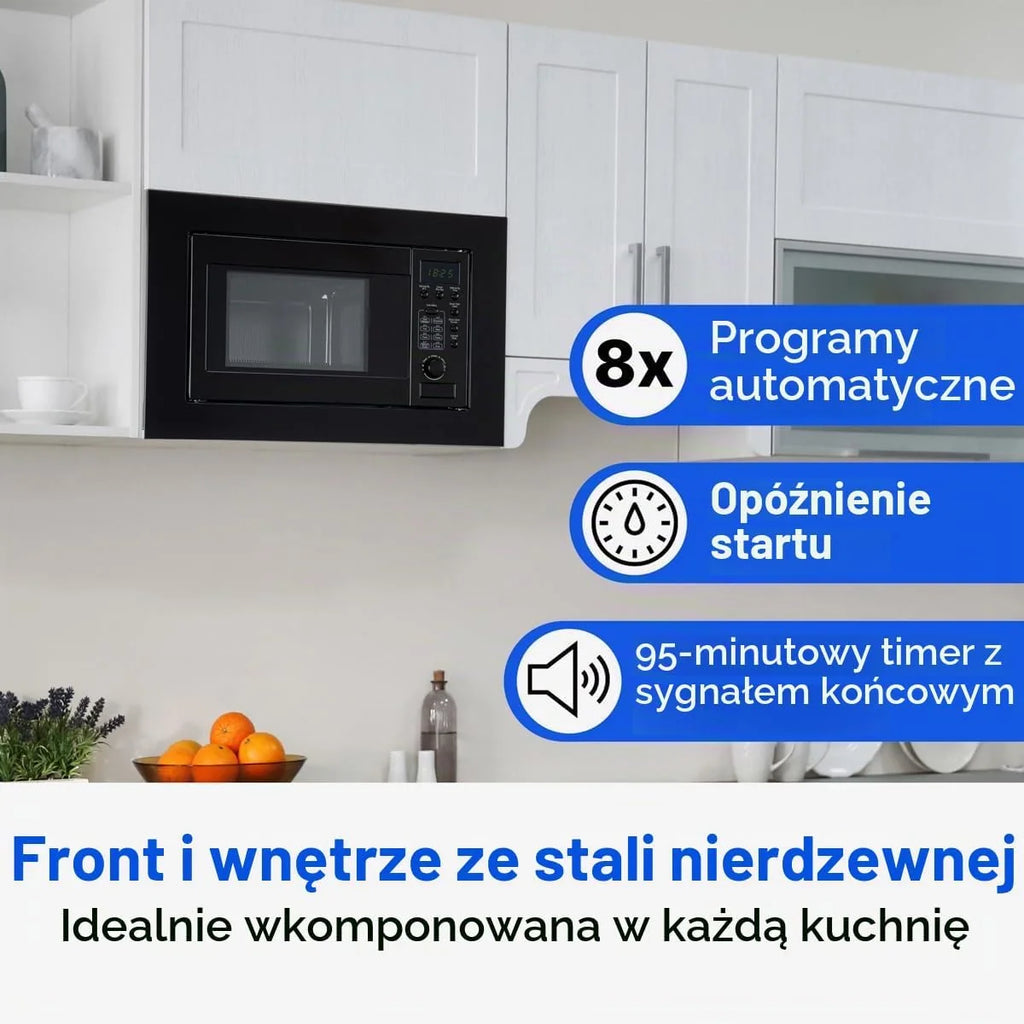 Kuchenka mikrofalowa do zabudowy Bomann z grillem, 60 cm, Kuchenka mikrofalowa 800 W, Grill 1000 W, z rusztem do grilla i talerzem obrotowym, Kuchenka mikrofalowa do zabudowy 20 l, MWG 2215 EB, czarna