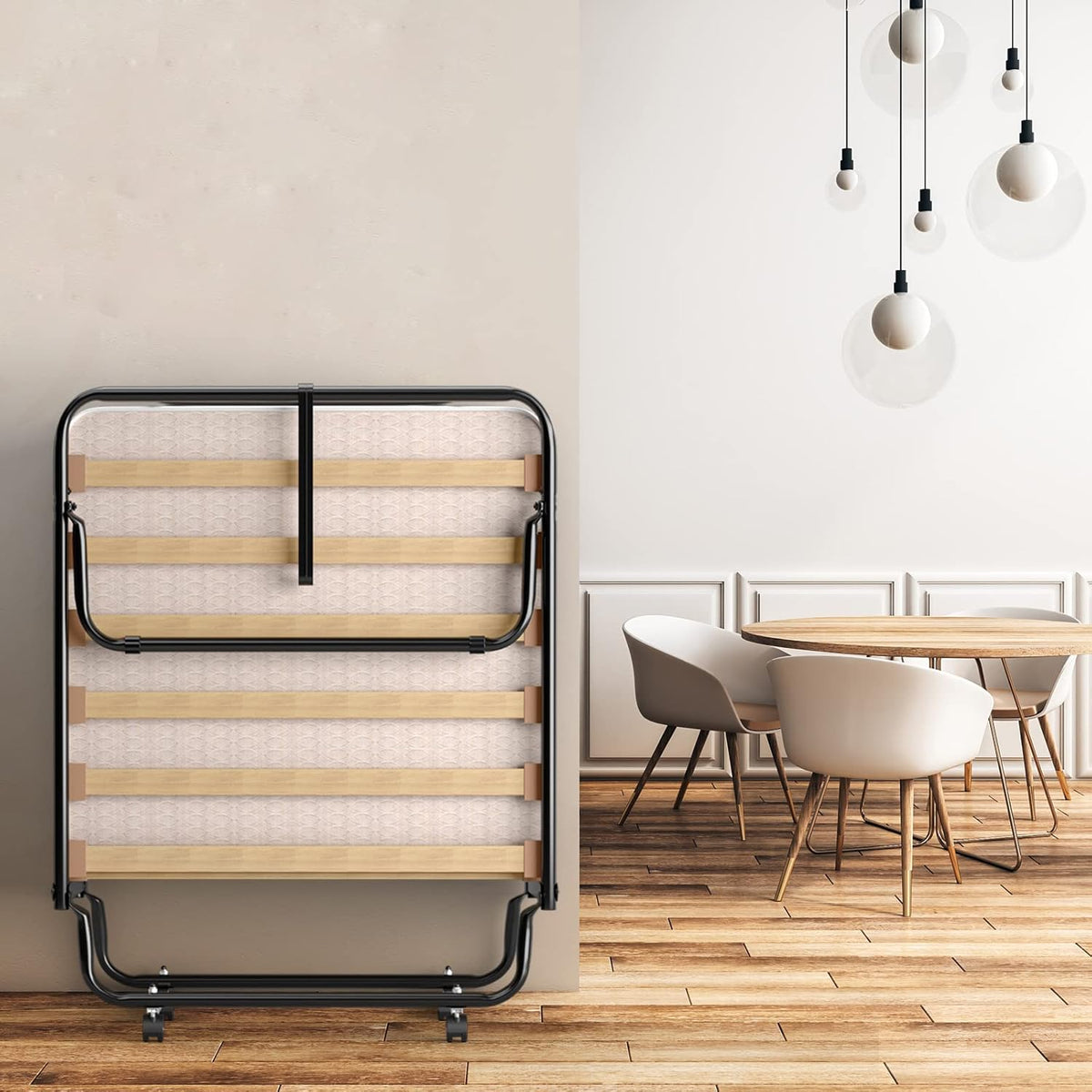 Cama plegable GOPLUS 80x190 cm, cama supletoria con colchón, estructura de acero, cama individual para adultos para dormitorio y oficina (beige)