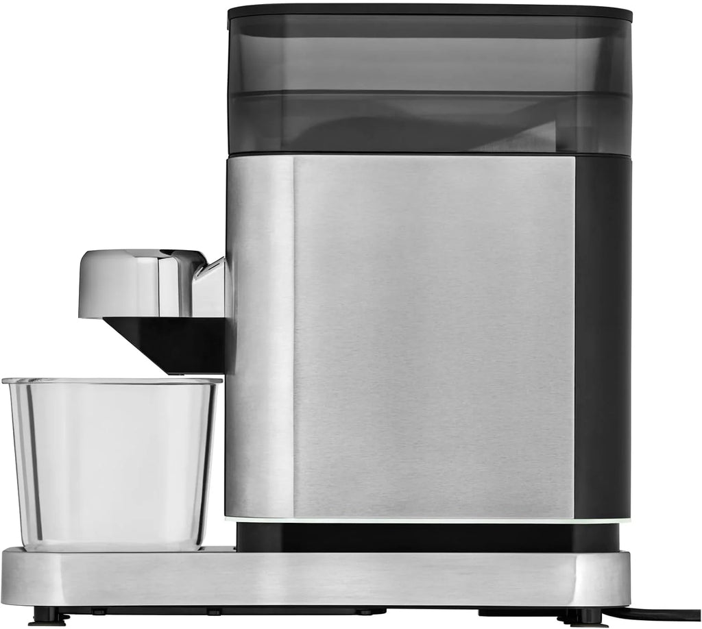 WMF Lumero elektryczny młynek do espresso 150 W, przyciski dotykowe LED, 40 stopni mielenia, pojemnik na kawę, stal nierdzewna Cromargan matowa