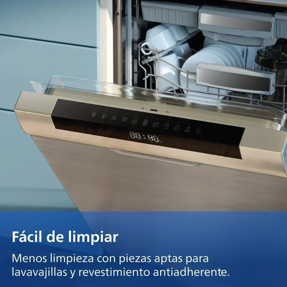 Philips Airfryer Serie 4000 de Doble Cesta Vertical 10L – Tecnología RapidAir, Sync, 2 cestas a la vez, 45% menos de espacio, revestimiento cerámico sin PFAS, ventanas de visualización (NA460/00)