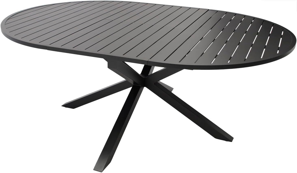 Mesa de jardín extensible DEGAMO Arles, redonda de 140 cm, extensible a ovalada de 200 cm, aluminio antracita, para exterior, resistente a la intemperie