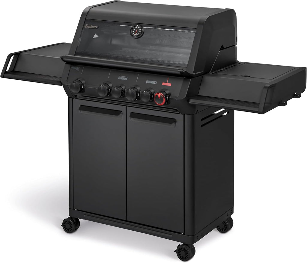 Enders® Gasgrill Monroe Pro 4 SIKR Turbo Shadow inkl. Seargrate, 4-Brenner, mit Kocher, Infrarot-Heckbrenner, PanoVision Sichtfenster, Gussrost, Aluguss Grill, 800 °C TURBO ZONE™, SIMPLE CLEAN™, #8366