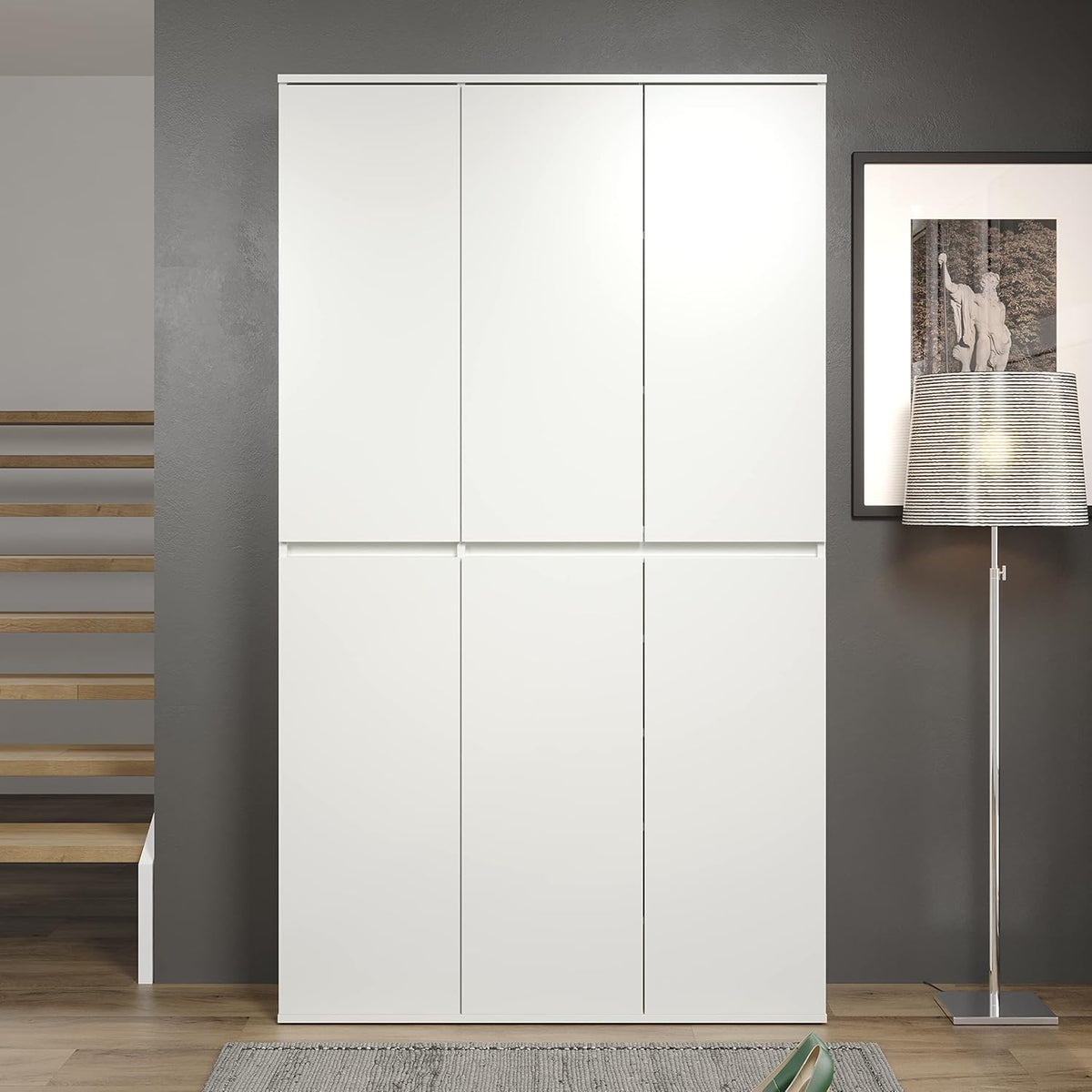trendteam smart living - Nevada - Armario multiusos - Blanco - Armario con 6 puertas, 12 estantes y 1 barra para ropa - (AnxAlxPr) 111 x 191 x 34 cm - puertas sin tiradores