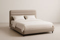 Cama matrimonial de tela beige 200x160x100 cm, estructura de madera y metal