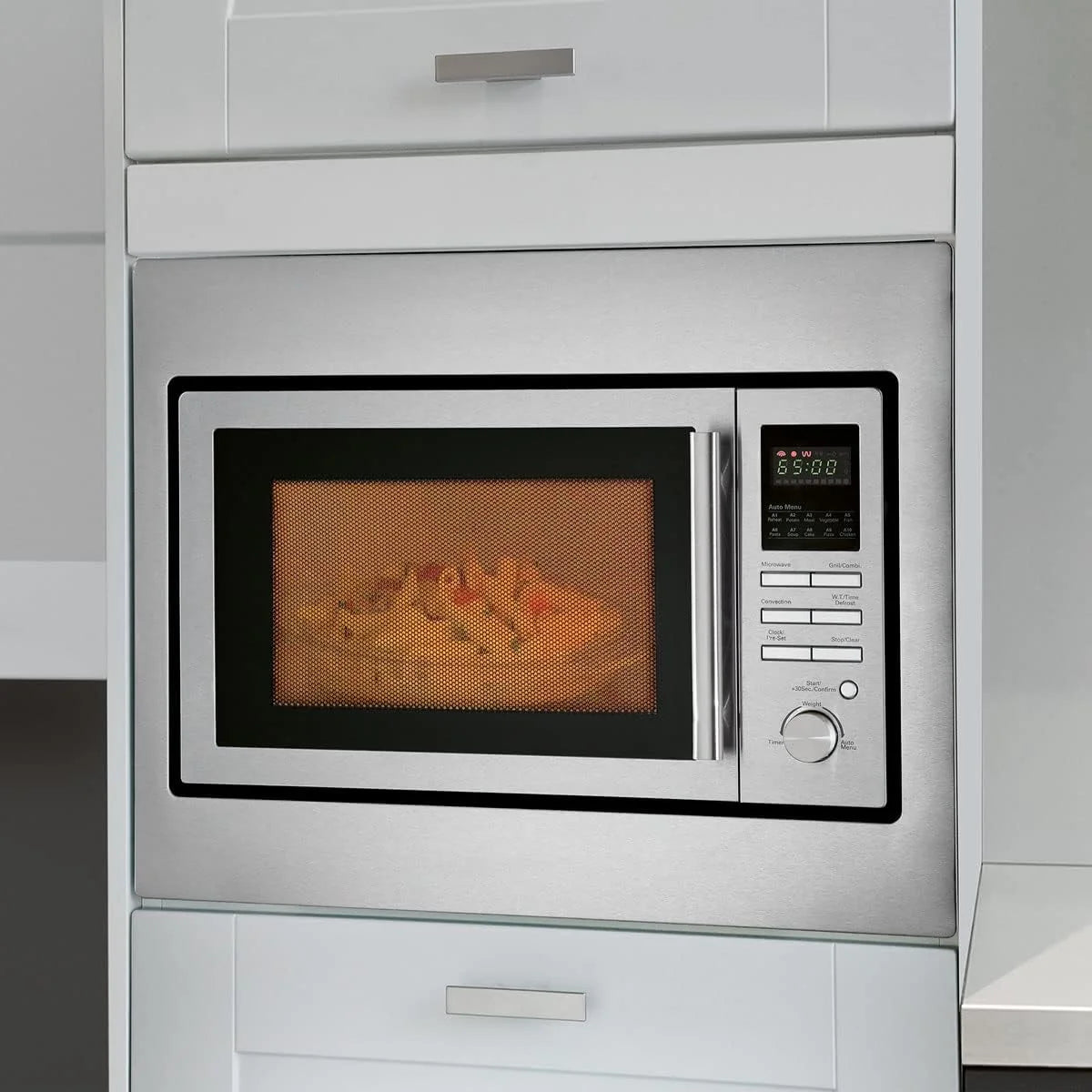 Bomann MWG 2216 H EB kuchenka mikrofalowa do zabudowy z grillem i gorącym powietrzem / 25 litrów / 5 poziomów mocy kuchenki mikrofalowej / 10 programów automatycznych / 2 programy rozmrażania / 1 program szybkiego startu