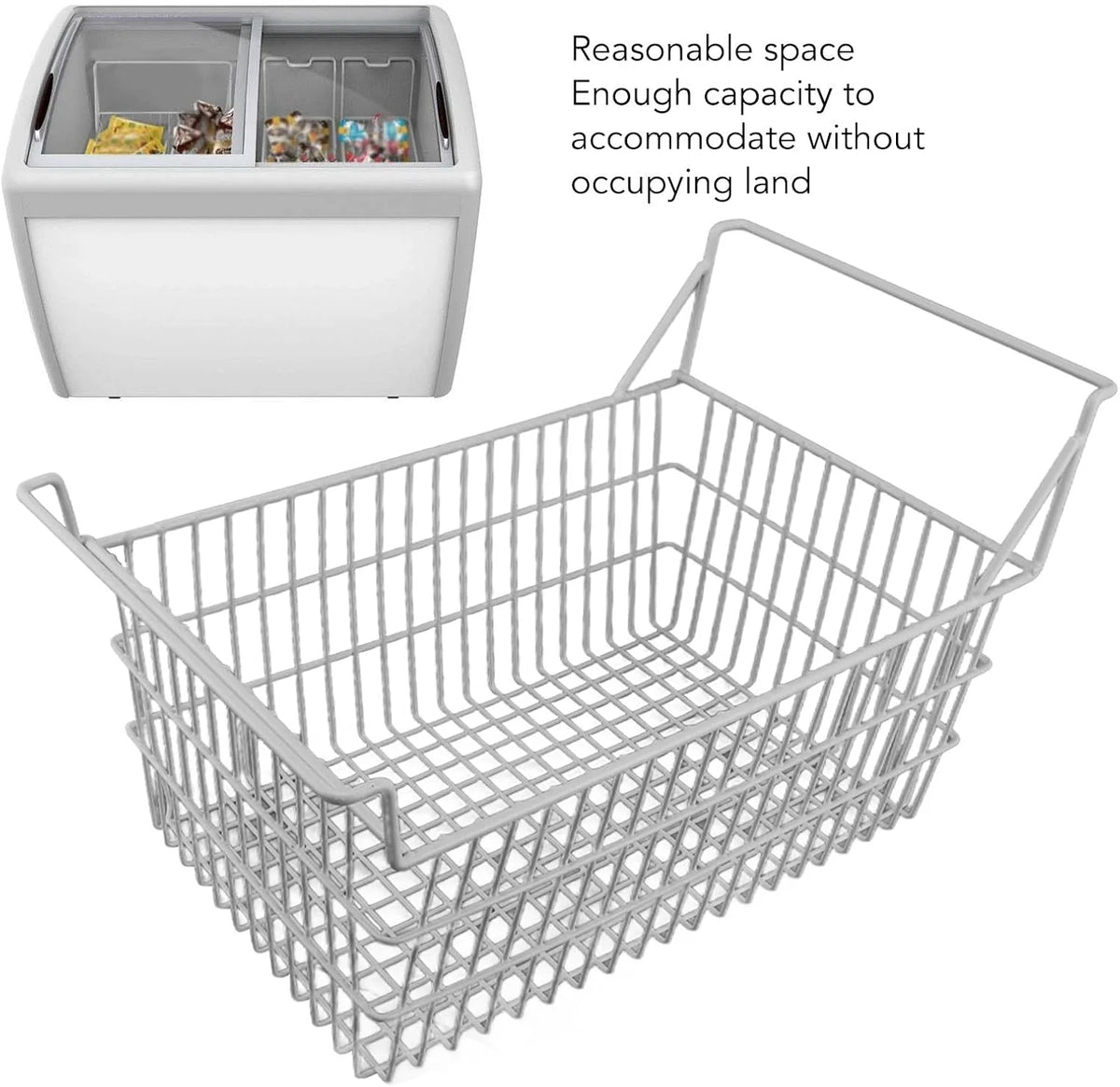 Organizer na kosze do zamrażarki, 2 paczki trwałych pojemników do przechowywania z drutu stalowego z wysokimi, niskimi uchwytami, idealny do zamrażarki skrzyniowej, lodówki, (50 x 24 cm / 19,7 x 9,4