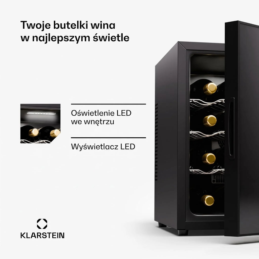 Klarstein Freistehender Weinkühlschrank, 1 Zonen Getränkekühlschrank Klein, Kleiner Weinschrank, Wein-Kühlschrank mit Glastür, Leiser Flaschenkühlschrank für Wein & Bier, 5-22°C, 16 Flaschen