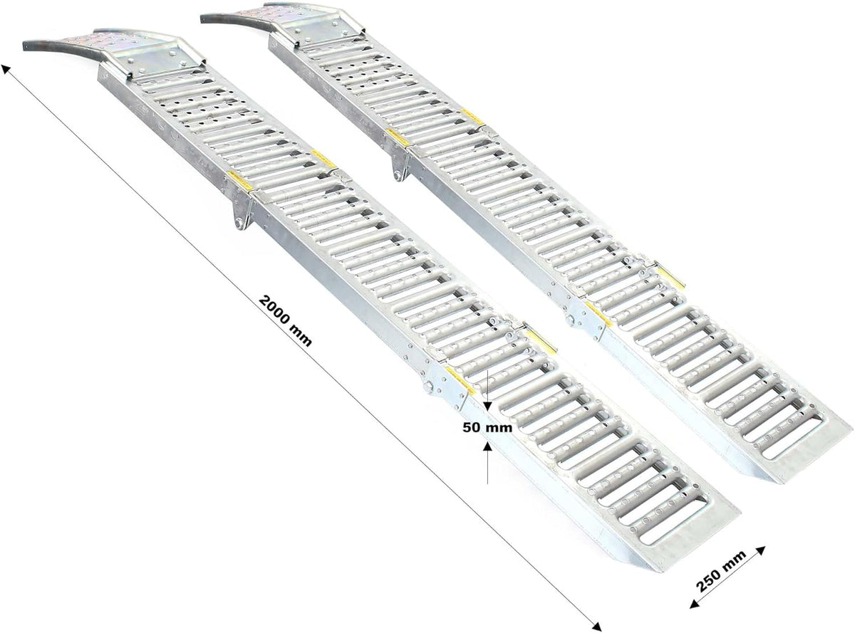 Wiltec Juego de 2 rampas de acceso plegables articuladas – 2000 x 250 x 50 mm – capacidad máx. 1600 kg – de acero – rampa de carga para mantenimiento y acceso a vehículos utilitarios, motos, ATV, quad y remolques