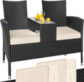 Banco de jardín Casaria® con cojines, resistente a la intemperie, polirratán, capacidad de carga de 320 kg, mesa auxiliar, resistente a los rayos UV, banco para jardín o balcón, 2 plazas, 143x55 cm, negro