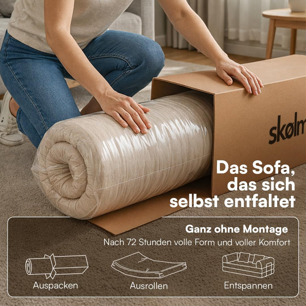 skølm Lofn Schlafsofa aus Cord – 2 Sitzer Couch ausklappbar zum Bodensofa – Vollschaumcouch in Taupe 200 cm breit – Klappsofa inkl. 2 Kissen & Stahlgestell – Cordsofa Wohnzimmer – Cloud Couch boneless | ohne Aufbau