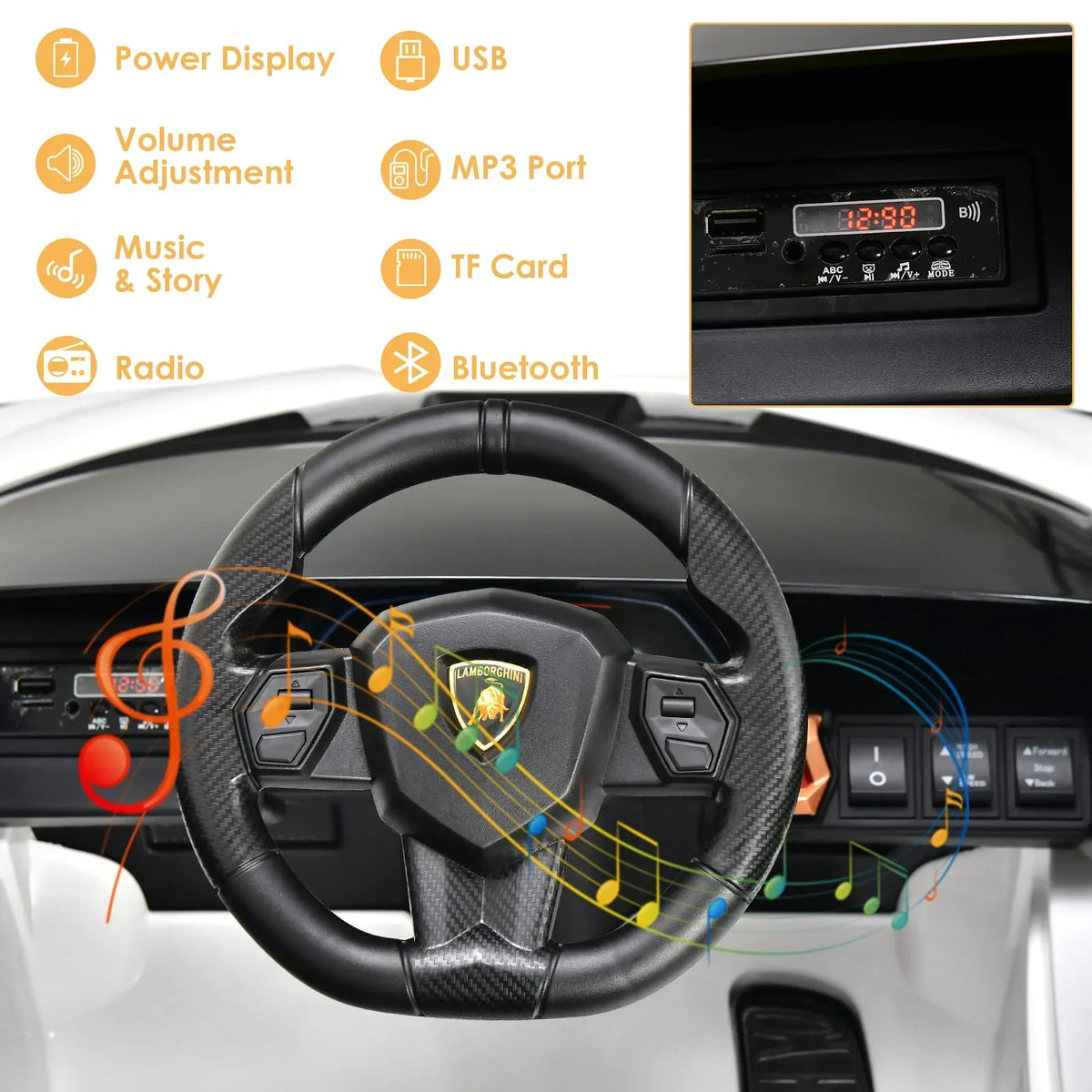 Lamborghini Eléctrico Licenciado con Suspensión y Bluetooth
