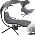 Tumbona colgante con soporte y toldo, hamaca de jardín 405123-3, tumbona relax para exterior con cojín y almohada