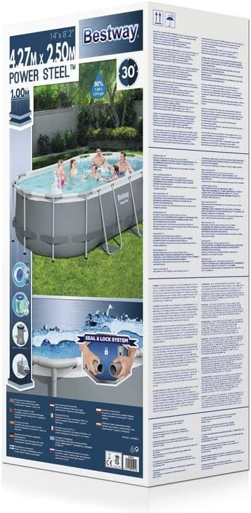 Set de piscina con estructura Power Steel de Bestway, ovalada, gris, 424 x 250 x 100 cm