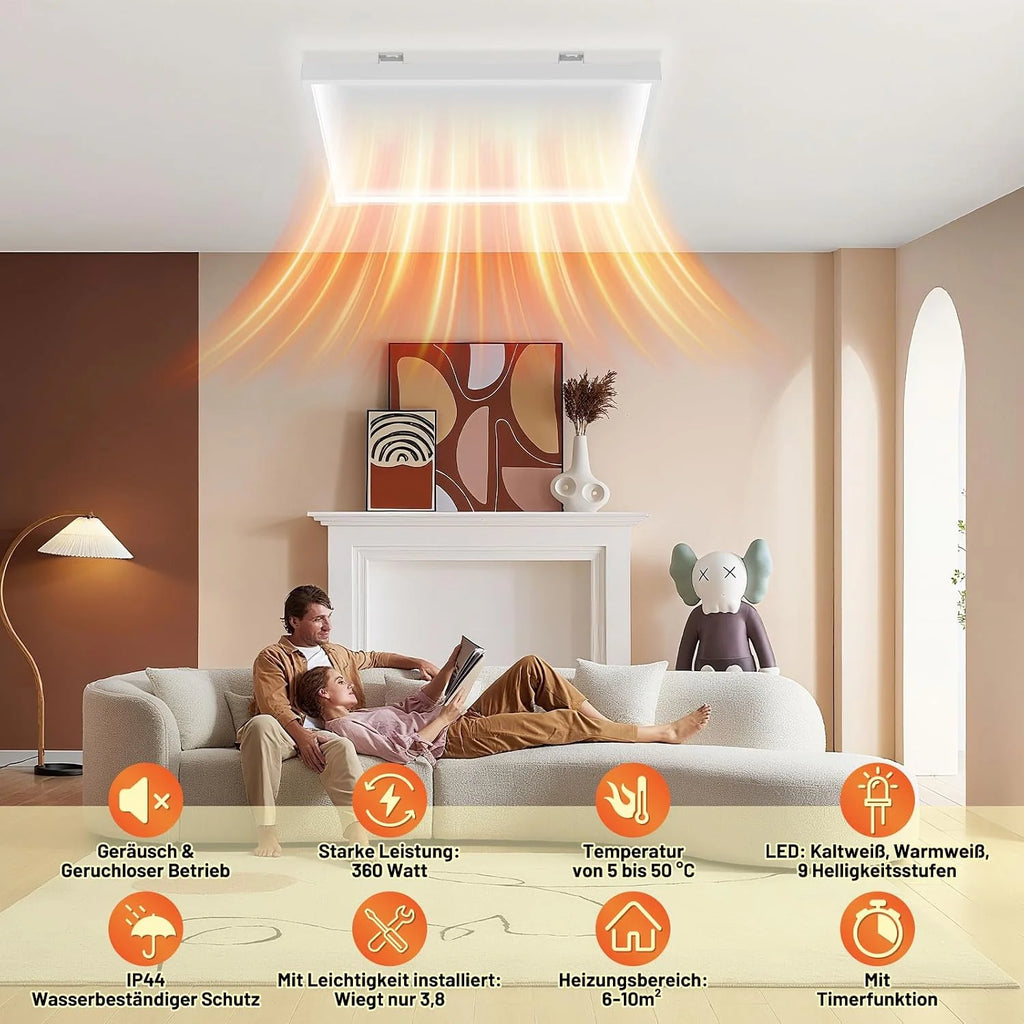 Daromigo Ogrzewanie na podczerwień, montaż sufitowy z termostatem, 360 W, ogrzewanie sufitowe na podczerwień, ochrona przed przegrzaniem, energooszczędna, płyta grzewcza, panel grzejny, z pilotem