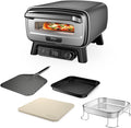 Ninja Woodfire Horno para pizza y freidora de aire eléctrica para exteriores, con 4 funciones: Pizza, Freír sin aceite, Hornear, Fermentar, Incluye piedra, pala, bandeja, cesta para freír, Gris MO201EU