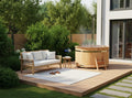 Tina de baño de madera Bergen, Hot Tub Ø 160 x 110 cm, incl. estufa de acero inoxidable de 22 kW y escalera de acceso, 3-4 personas, piscina, tina de baño, hidromasaje