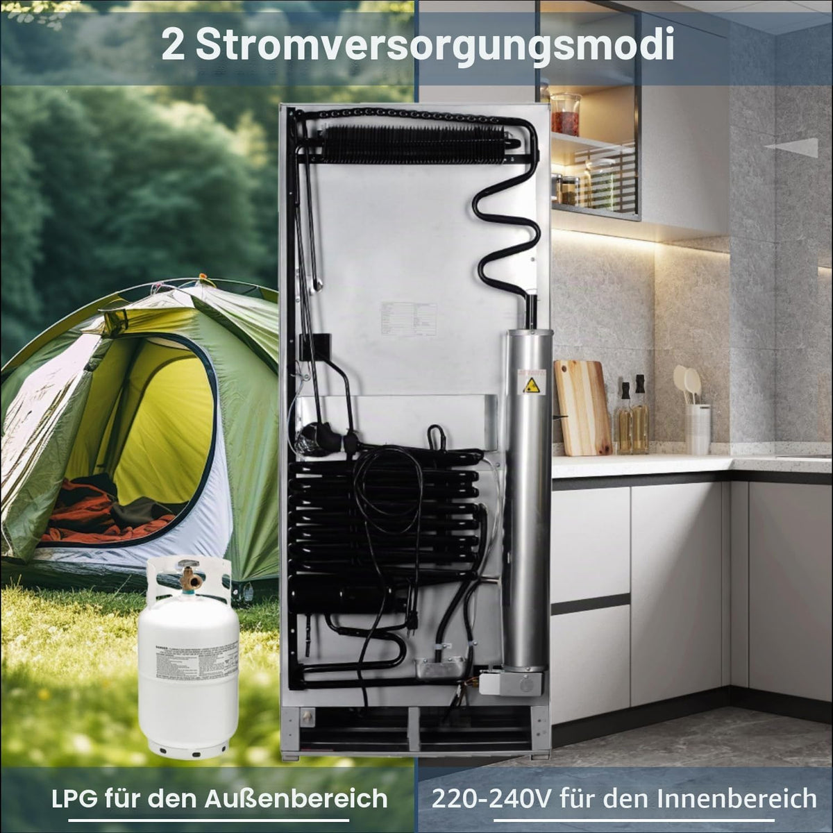 Refrigerador de gas SMETA con congelador, gas/230V, frigorífico combinado 175L, para casa de vacaciones, casa rural, garaje, caravana, autocaravana, blanco