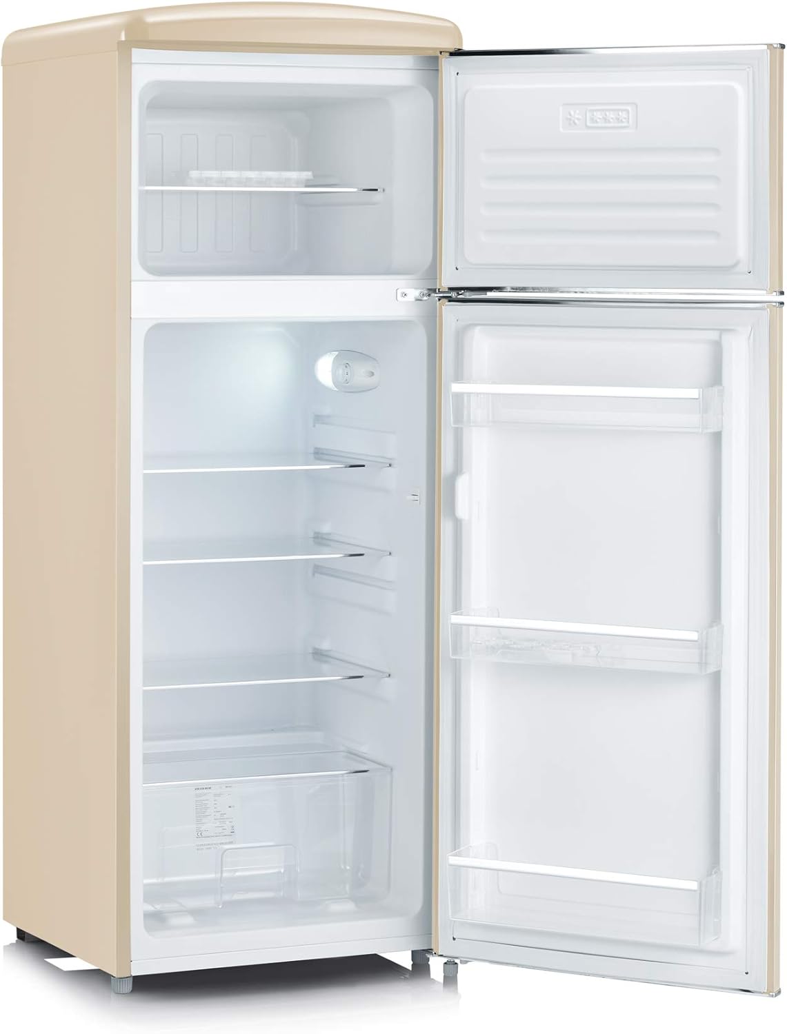 SEVERIN Retro - Frigorífico combi, compacto y eficiente, 4 estantes ajustables en altura y una gran cajonera para verduras, 206 L de capacidad útil, color crema, RKG 8933