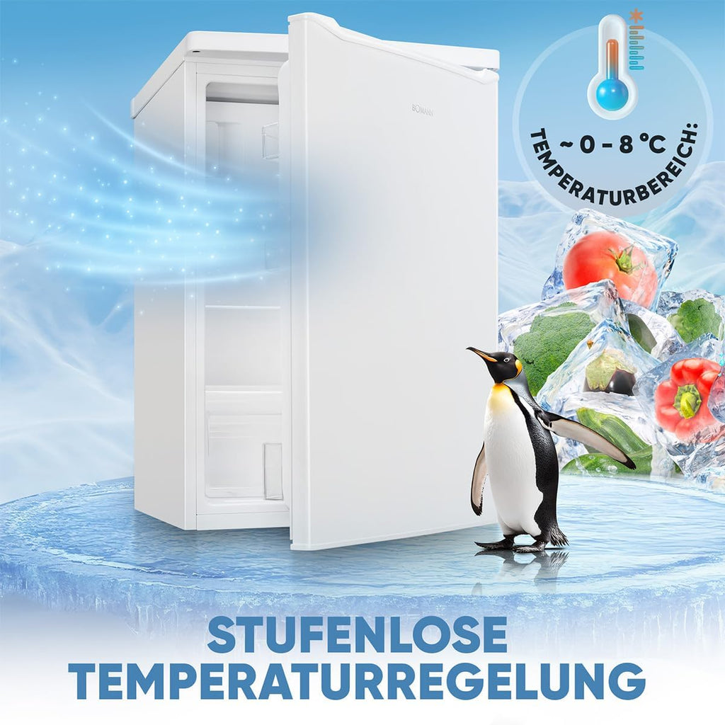 Refrigerador con congelador pequeño Bomann® | Refrigerador con 2 estantes | silencioso | con congelador de 4 estrellas | refrigerador pequeño con compartimento para frutas y verduras | bisagra de puerta reversible | KS 7251 blanco