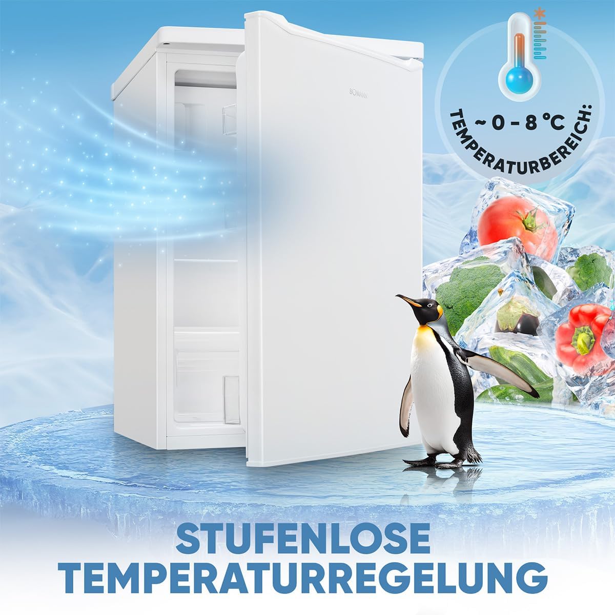 Refrigerador con congelador pequeño Bomann® | Refrigerador con 2 estantes | silencioso | con congelador de 4 estrellas | refrigerador pequeño con compartimento para frutas y verduras | bisagra de puerta reversible | KS 7251 blanco