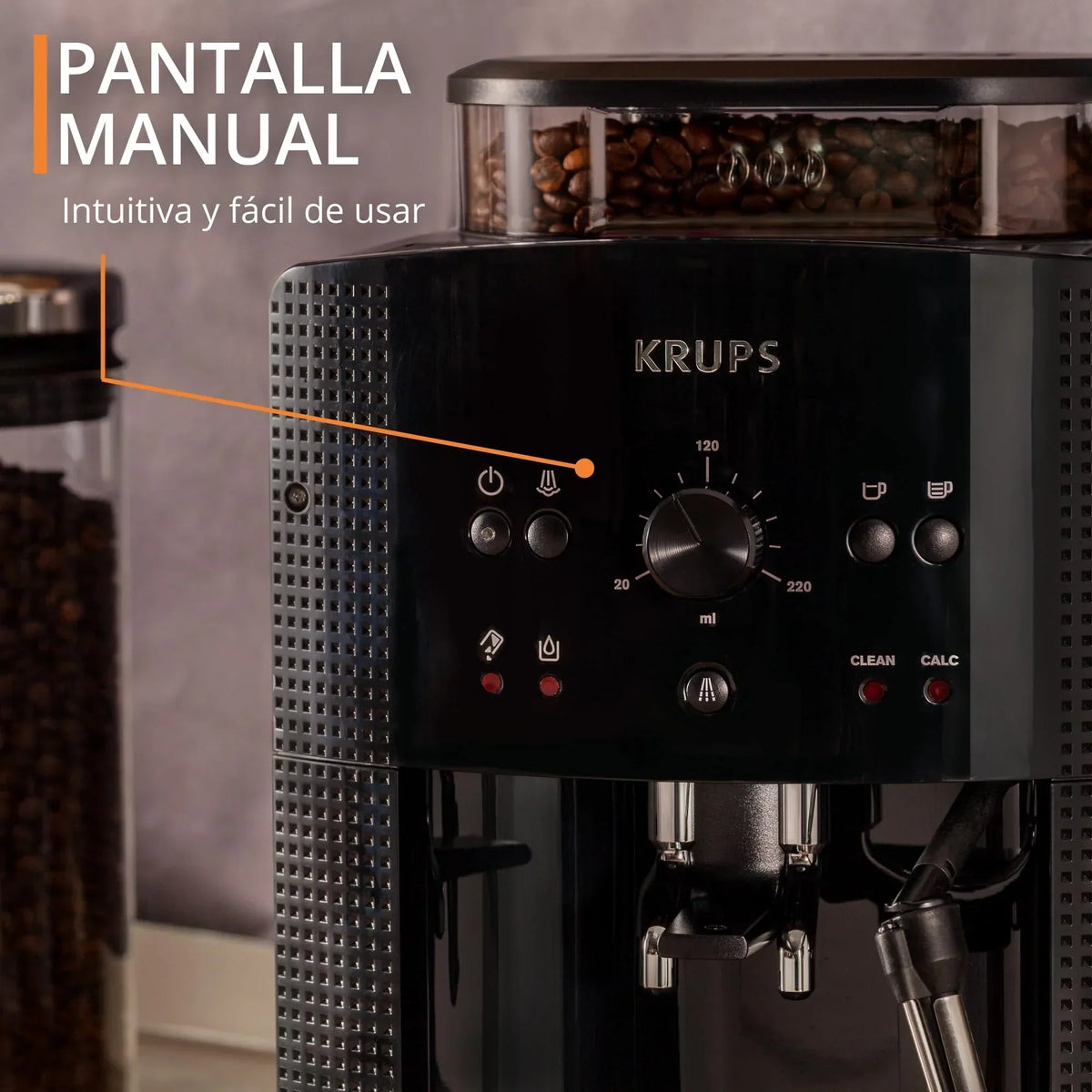 2025 Krups Essential - Cafetera superautomática, 15 bares de presión, molinillo cónico de metal, con selección de cantidad e intensidad de café, 1,7 l, 1 taza, acero, pantalla LCD + accesorios para leche