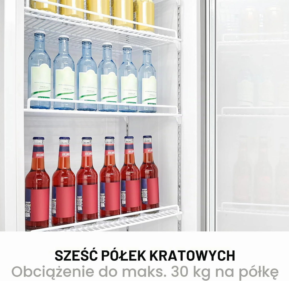 Bomann® Lodówka ze szklanymi drzwiczkami | lodówka na napoje zamykana | 6 półek z regulacją wysokości | 30 kg na półkę | 347 litrów | duża lodówka na butelki z oświetleniem LED | KSG 7351 biała