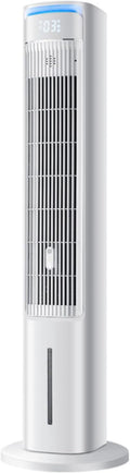 Torre de aire acondicionado silenciosa con enfriamiento por evaporación, 3 niveles de velocidad, temporizador de 12 horas y función de aroma. Aire acondicionado portátil, no requiere ventana, acumuladores de frío, depósito extraíble de 5 litros.