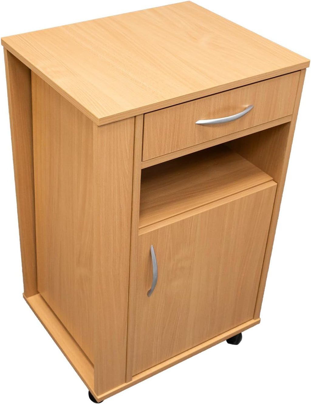 Mesita de noche con cajón y 4 ruedas: armario para cama de hospital, móvil, con frenos, ideal para cuidados, rehabilitación, hospitales y hogar, haya