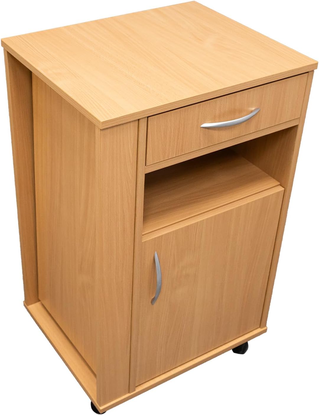 Mesita de noche con cajón y 4 ruedas: armario para cama de hospital, móvil, con frenos, ideal para cuidados, rehabilitación, hospitales y hogar, haya