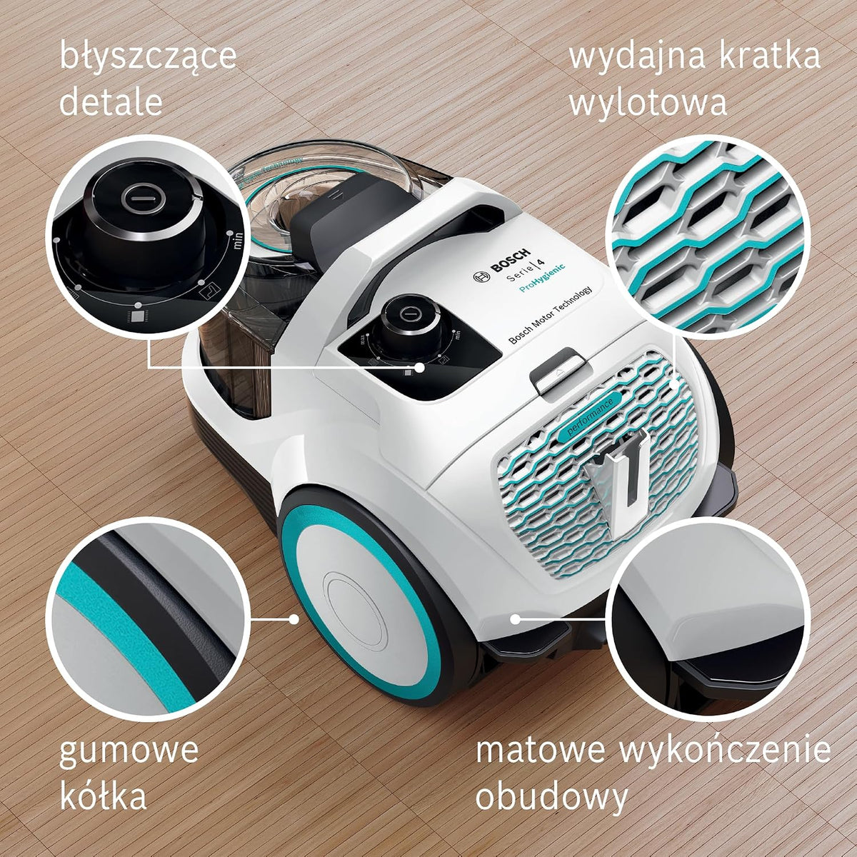 Bosch Serie 4 ProHygienic Odkurzacz 550 W, BGC21HYG1, biało-turkusowy