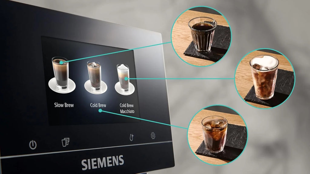 SIEMENS, w pełni automatyczny ekspres do kawy zbożowej, EQ700, ekran iSelect,coffeeWorld,Cold Brew,Slow Brew,taca na mleko, adapter do cegieł na mleko, Home Connect, stal nierdzewna, biały, integralny