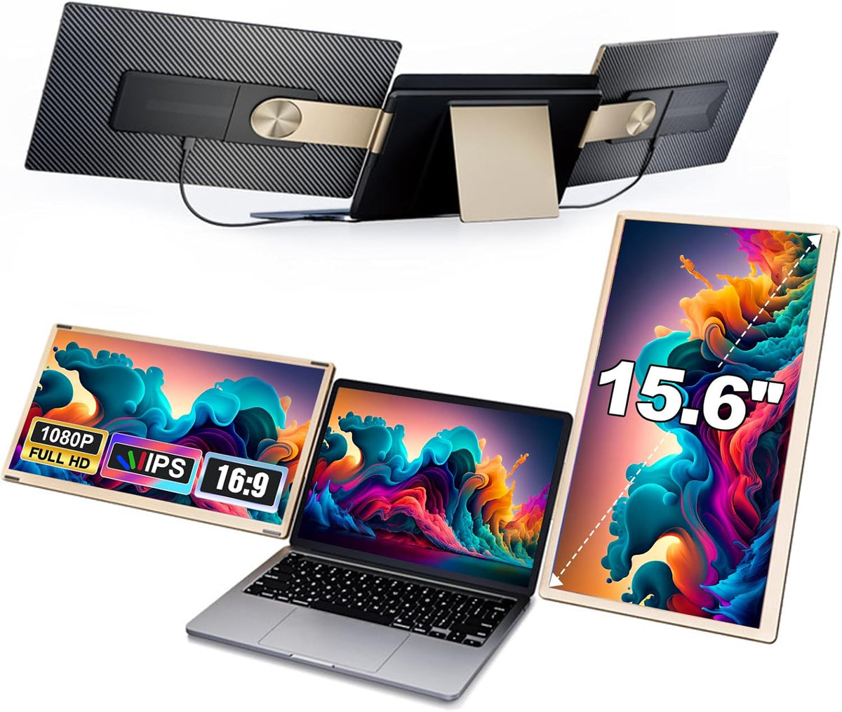 Extensión de pantalla para portátil de 15,6", pantalla portátil 1080P FHD, triple pantalla para PC con tipo C/USB/MINI HDMI, pantalla giratoria para portátil, conectar y usar para Windows, Mac, Chrome