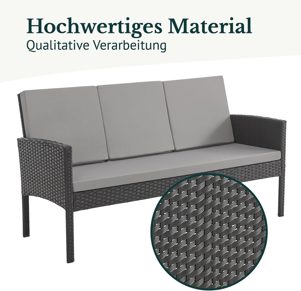 Set de muebles de jardín SVITA Denver de poliratán, grupo de comedor, salón, mesa de comedor, negro