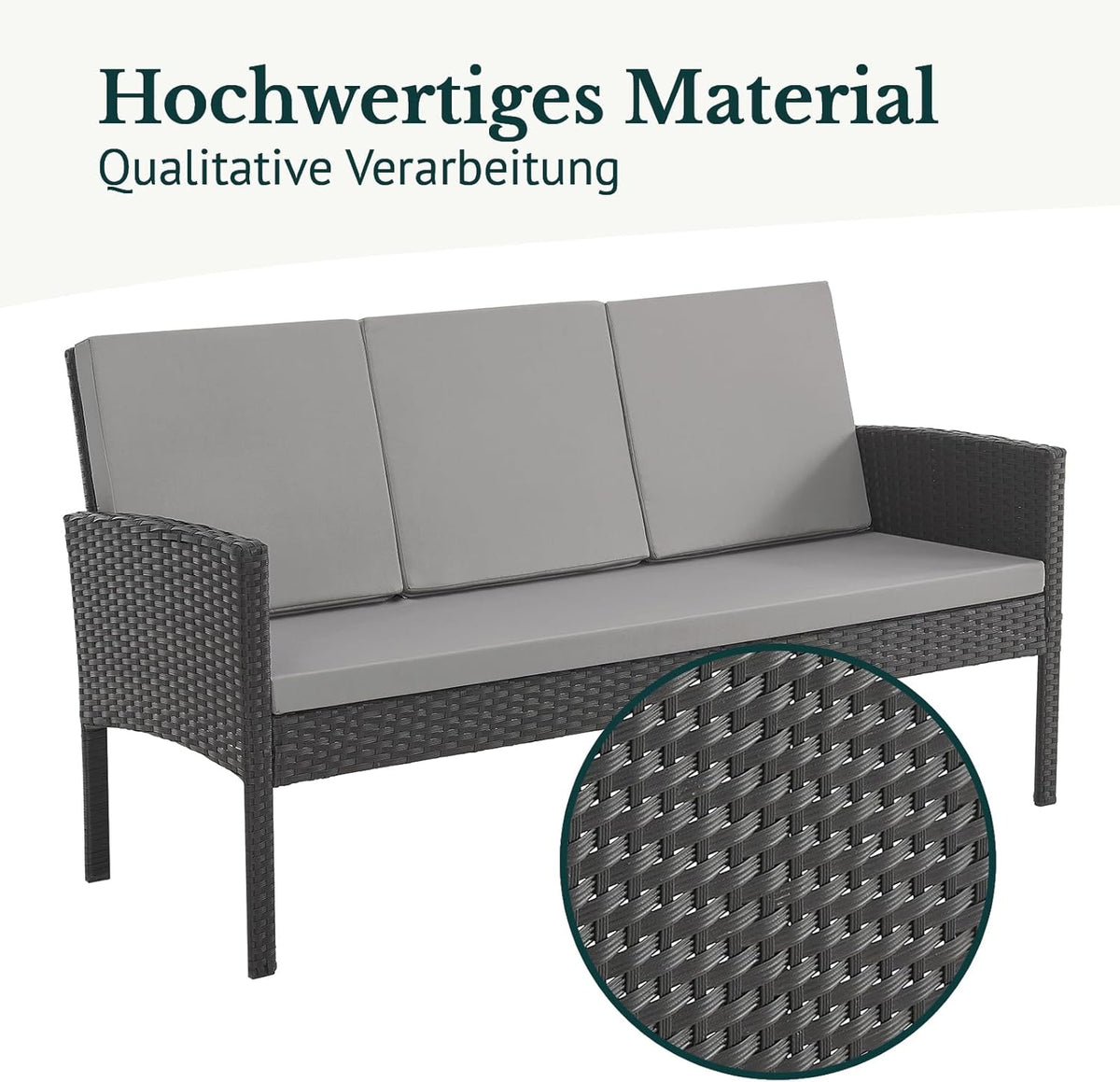 Set de muebles de jardín SVITA Denver de poliratán, grupo de comedor, salón, mesa de comedor, negro