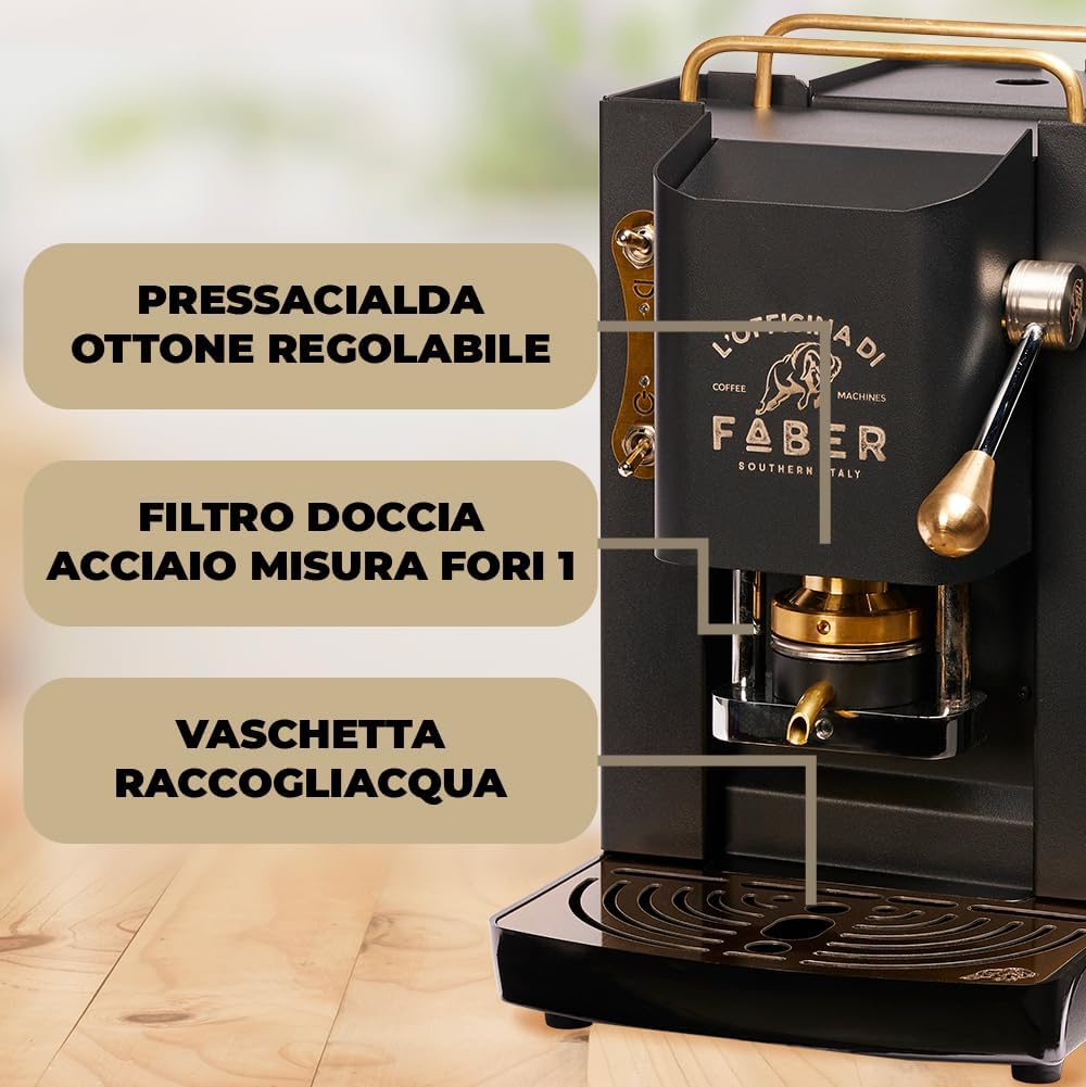 Cafetera Faber PRO Total Deluxe de latón, papel ESE de 44 mm, 1,3 litros, (blanco)