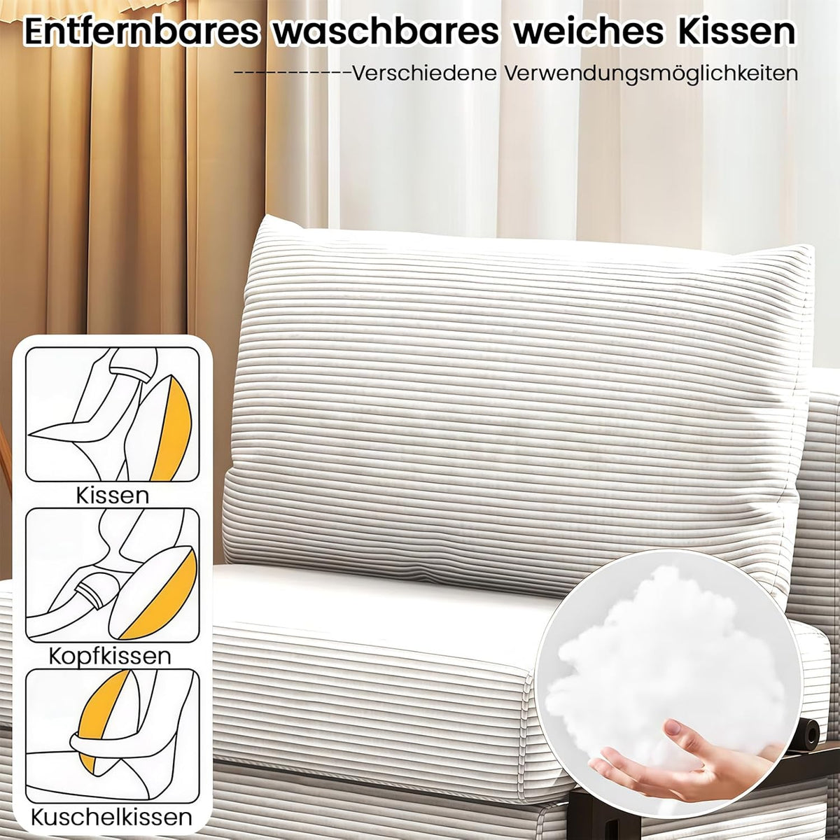Sillón cama genérico 2 en 1, sofá cama con función de cama, sillón cama convertible con cojín, tela de pana, estructura de metal, sofá de suelo para salón y dormitorio