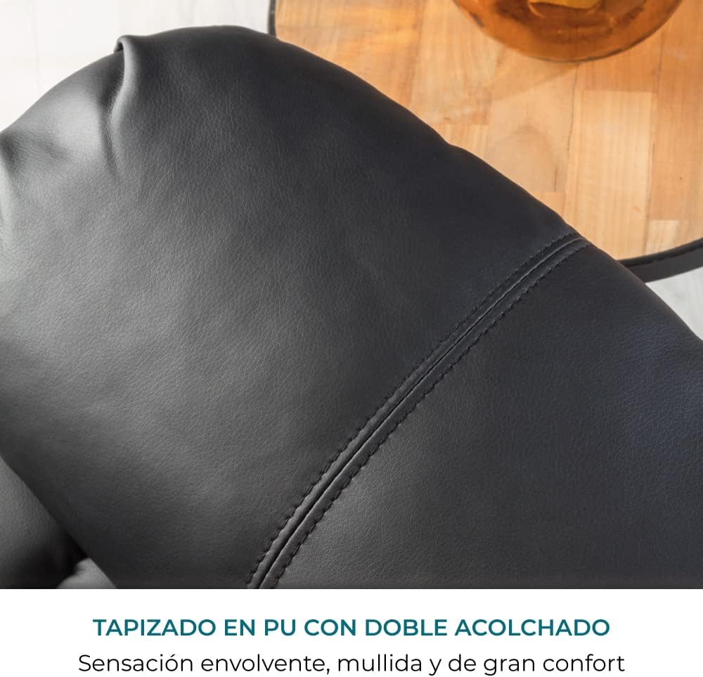 Don Descanso - Sillón Relax Masaje Calor Trevi Negro Reclinable 160º con 8 Motores Silenciosos, Calor Lumbar, Sistema de Masaje de 4 Zonas y Acabado en PU Anti-Cuarteo [Incluye Mando]. Ideal para Personas Mayores