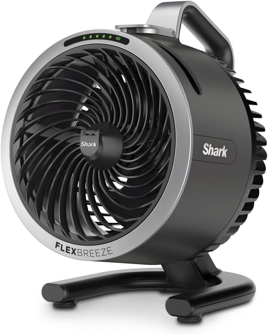 Shark FlexBreeze HydroGo – Ventilador nebulizador de alto rendimiento, refrigeración para interiores y exteriores, silencioso y duradero, con y sin cable, compacto y ligero, 5 velocidades, antracita FA050EU
