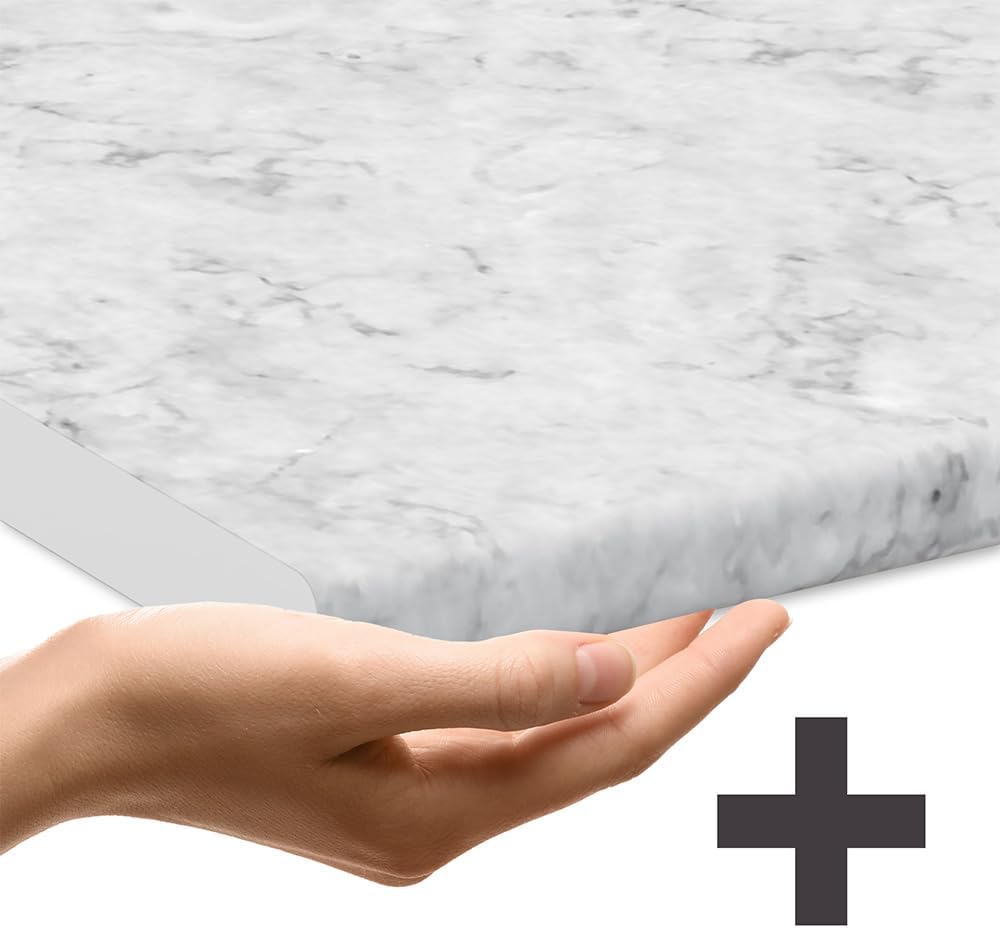 Cocina esquinera Vicco Rick, blanco alto brillo, 167 x 60 cm, encimera efecto mármol con tiras LED