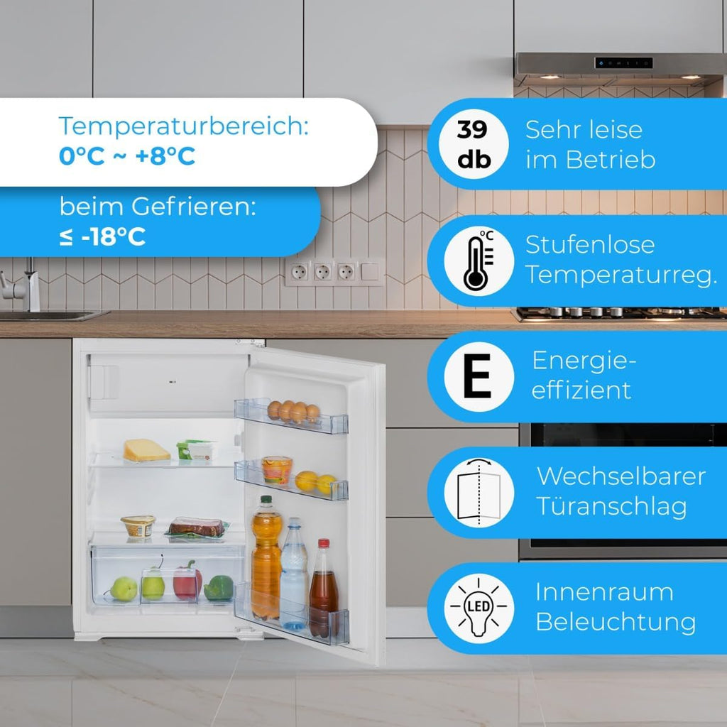 Frigorífico integrable Bomann® con congelador | Frigorífico integrable de 118 L con 2 estantes | Frigorífico integrable con descongelación automática y sistema de puerta deslizante | bisagra de puerta reversible | KSE 7810