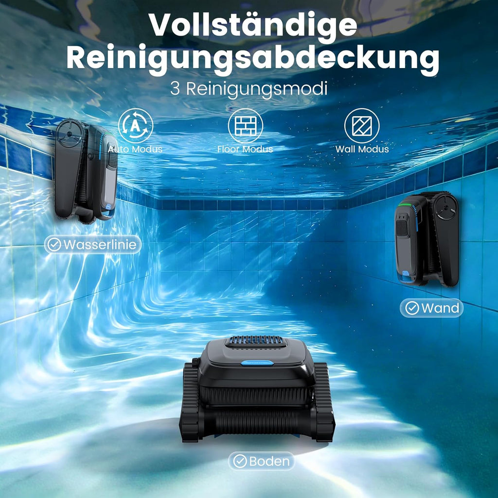 (2026 Nuevo) Robot limpiafondos, aspirador de piscina inalámbrico a batería, robot limpiafondos PC10 para suelo, paredes y línea de flotación, potencia de succión de 18927 L/h, navegación inteligente, limpiafondos para piscinas elevadas de hasta 170 m²