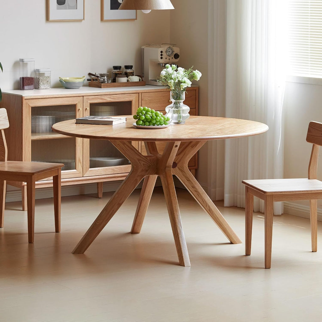 Mesa de comedor de madera maciza de roble YESWOOD, mesa redonda de 120 cm, 0% chapa, mesa de cocina moderna, mesa de comedor redonda, estable, mesa para 4-6 personas, 120x120x74,8 cm, color natural