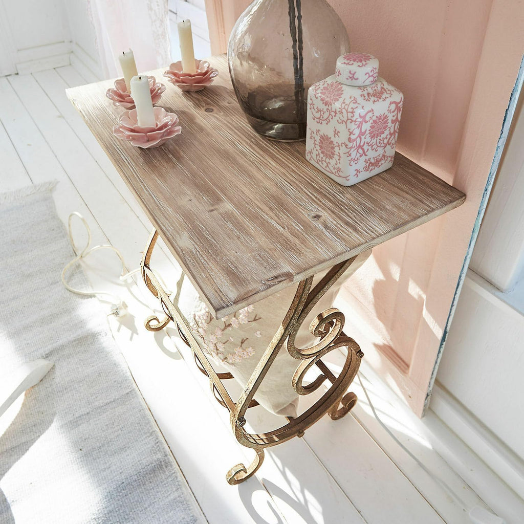 Consola Loberon Ciattos marrón antiguo - mesa consola de hierro con estante de madera de abeto - mesa con diseño nostálgico - aprox. 70 cm x 57 cm x 34 cm, marrón antiguo