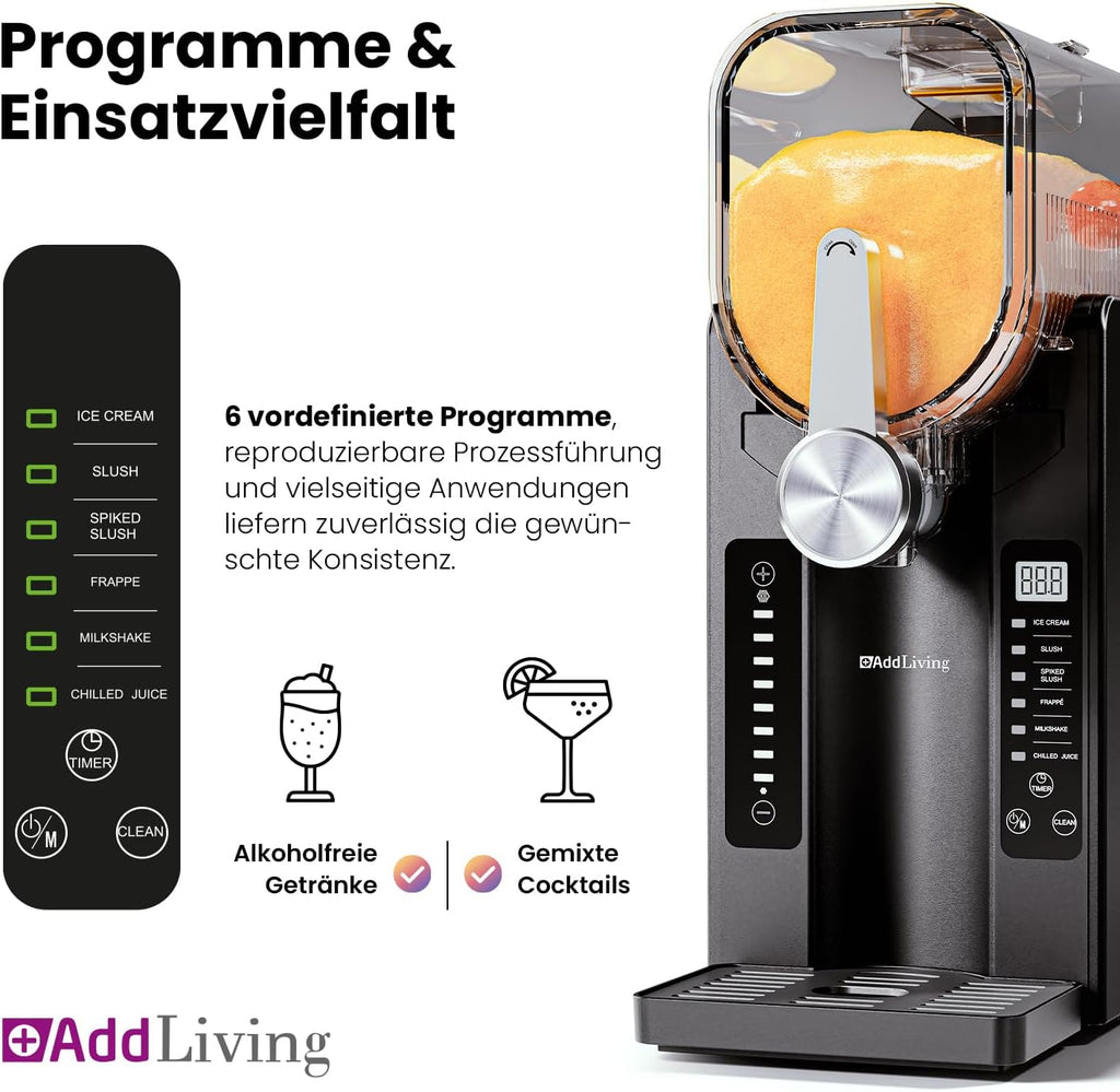 Máquina de granizados para casa | Slushy Maker y heladera con 6 programas | Máquina de granizados de 2,6 L para cócteles, granizados, helado suave, frappé, batidos | Autolimpiable | Negro/Plata